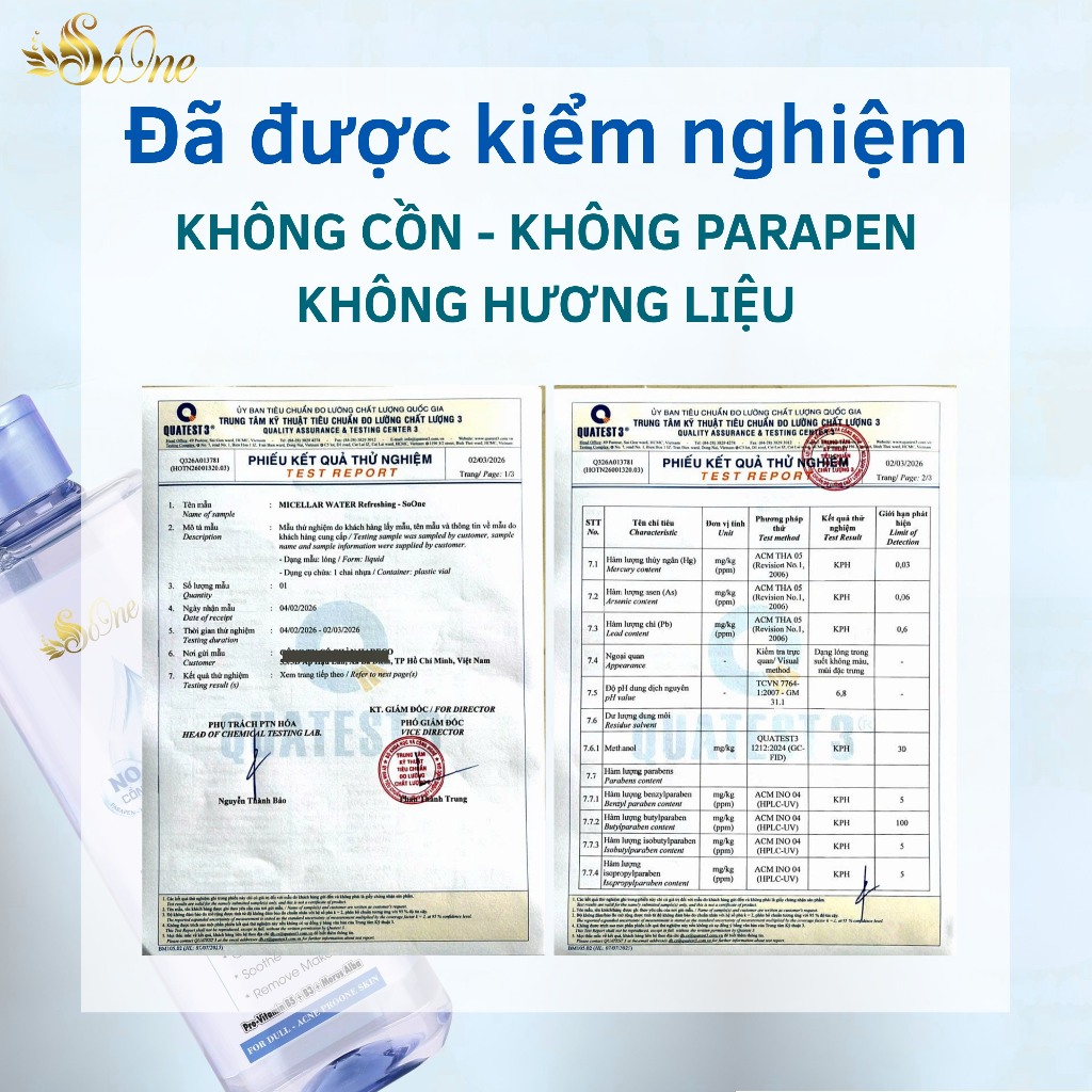 Nước Tẩy Trang SoOne Làm Sạch Tươi Mát Da,Không Cồn,Parapen,Hương Liệu Micellar Water Xanh Nhạt390ml