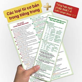 Combo 3 Tờ Gấp Tổng Hợp Ngữ Pháp Tiếng Trung Hsk1-4, 214 Bộ Thủ chữ Hán & 100 Cấu Trúc Câu Thông Dụng