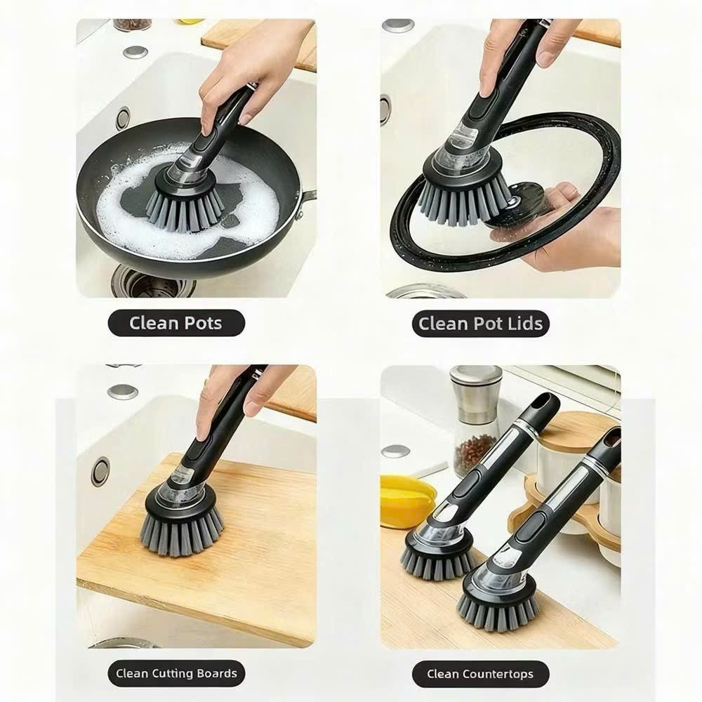 Bàn chải chảo nhà bếp GIỚI HẠN INDEX, Bàn chải rửa chén dạng lỏng tự động chống trượt sáng tạo, Máy ép đa năng Máy ép ta