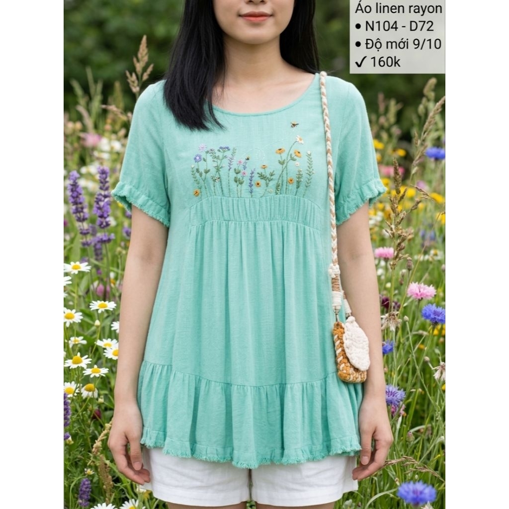 ÁO LINEN THÊU VƯỜN HOA 2HAND NHẬT