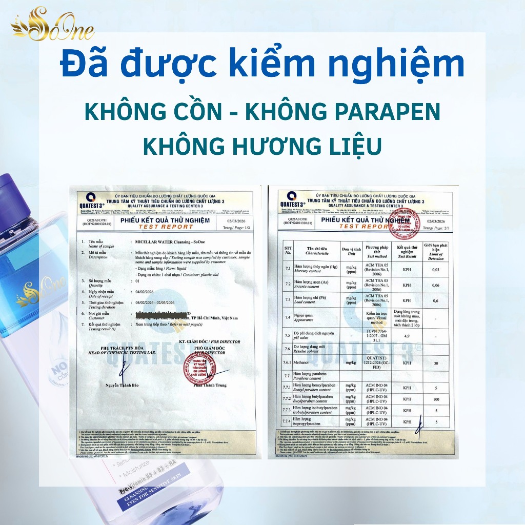 Nước Tẩy Trang SoOne Làm Sạch Sâu Cặn Trang Điểm,Không Cồn,Parapen,Hương Liệu Nắp Xanh Đậm 390ml