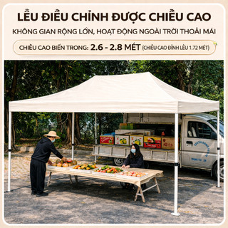 Lều xếp ngoài trời màu kem chống mưa chống nắng mái che bán hàng chợ đêm cắm trại 2x2/3x3/3x4m