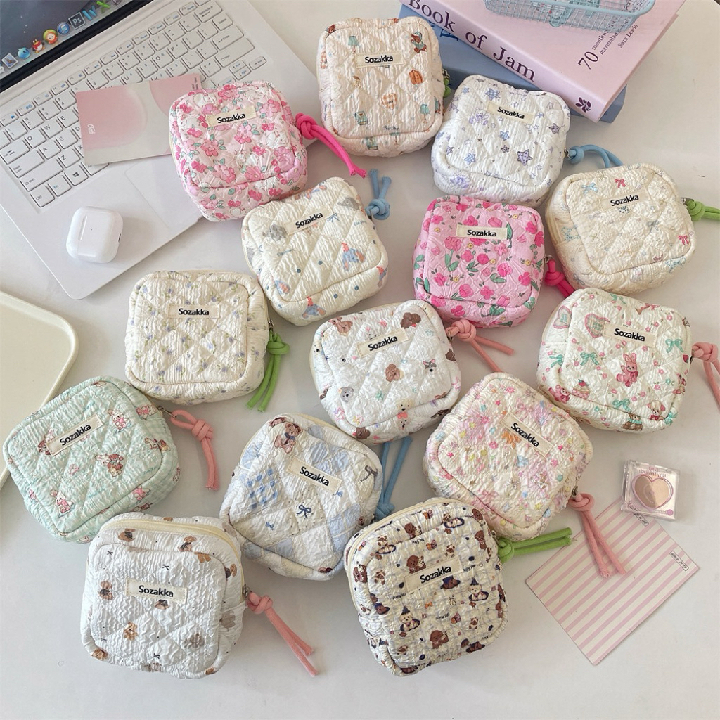 Túi Ví Pouch Vuông Dây Thừng Mini Đựng Mỹ Phẩm Đồ Vật Dụng Linh Tinh Vải Phao Dễ Thương Nhiều Màu Sắc
