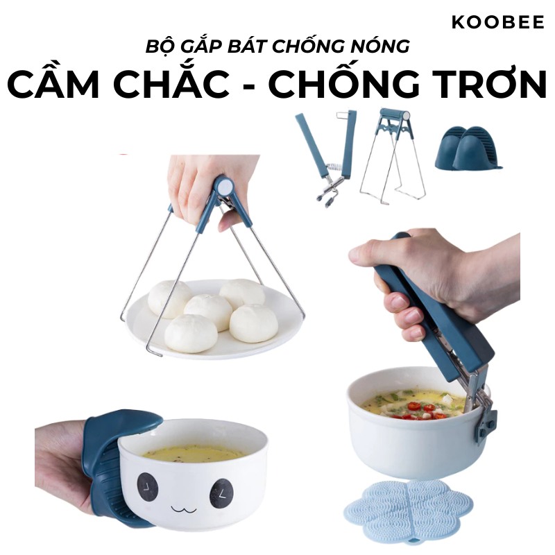 Bộ Dụng Cụ Gắp Bát Đĩa Chống Nóng KOOBEE – Kẹp Gắp, Găng Tay Silicon, Kẹp Nhấc Bát Chống Bỏng Cao Cấp (PKB40)