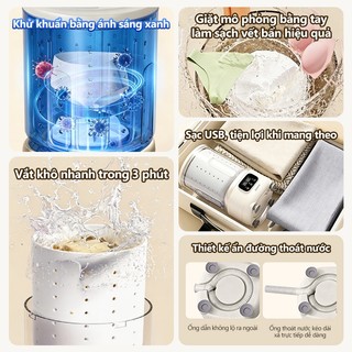 kawu Máy giặt mini đồ lót Không Dây Khử trùng ánh sáng xanh Tích hợp giặt và vắt Máy Giặt Tất