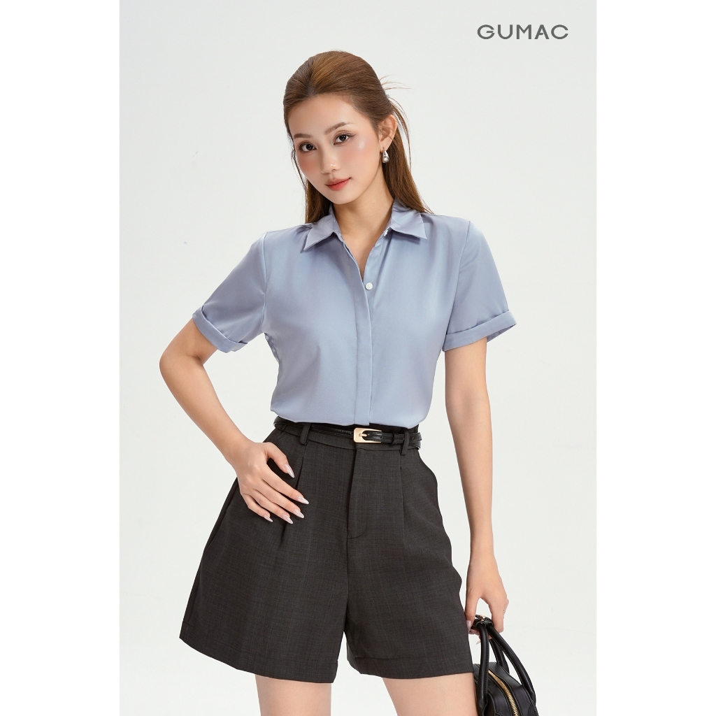 Áo Sơ Mi Nữ GUMAC - Công Sở Tay Ngắn Nẹp Đôi Giấu Nút Lai Lật Đứng Form Chất Lụa Dày Dặn Cao Cấp LAF0339