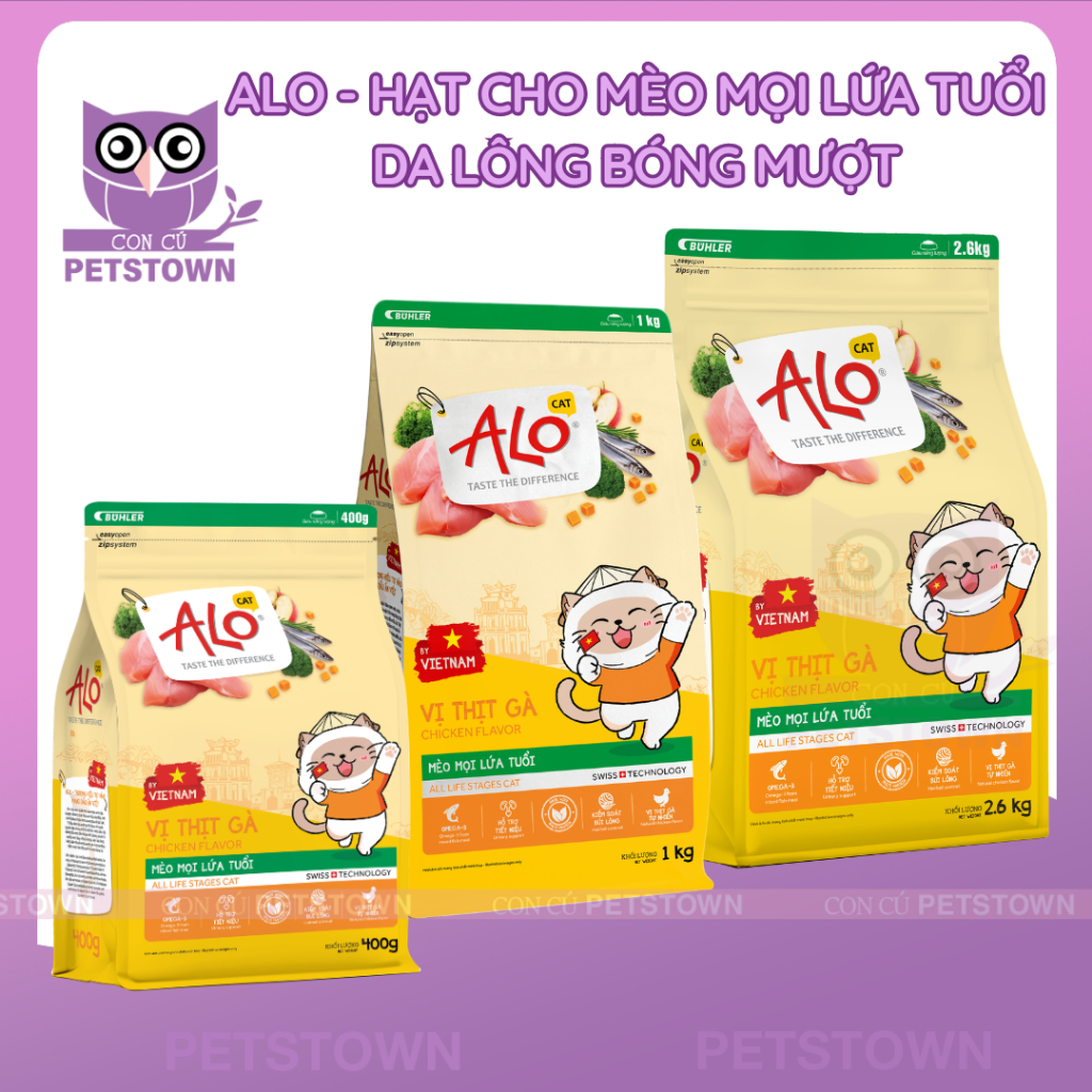 ALO - Hạt Cho Mèo Mọi Lứa Tuổi Vị Gà Túi Zip Đa Dạng Dinh Dưỡng