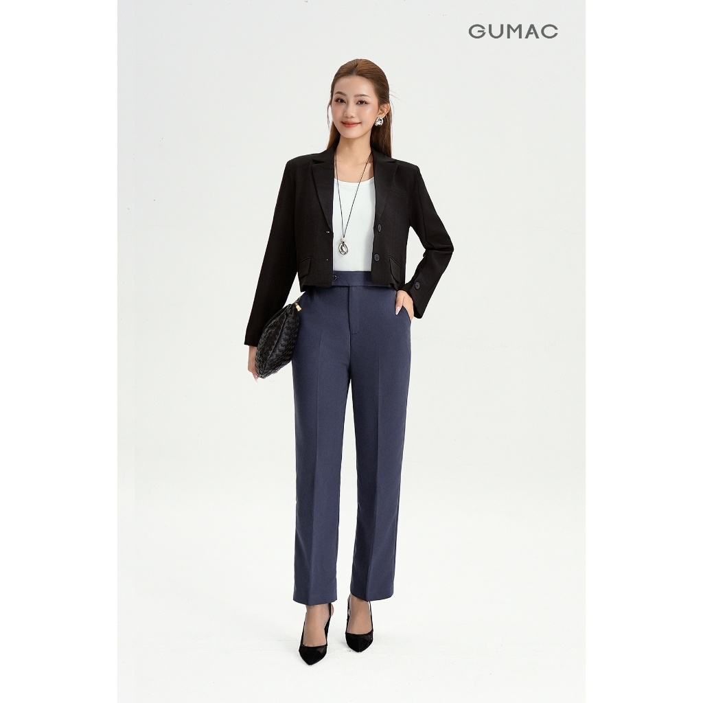 Quần Ống Đứng Nữ 95cm GUMAC Quần Tây Lưng Cao Quai Dê Chất Tuyết Mưa Công Sở Cạp Cao LQF0626