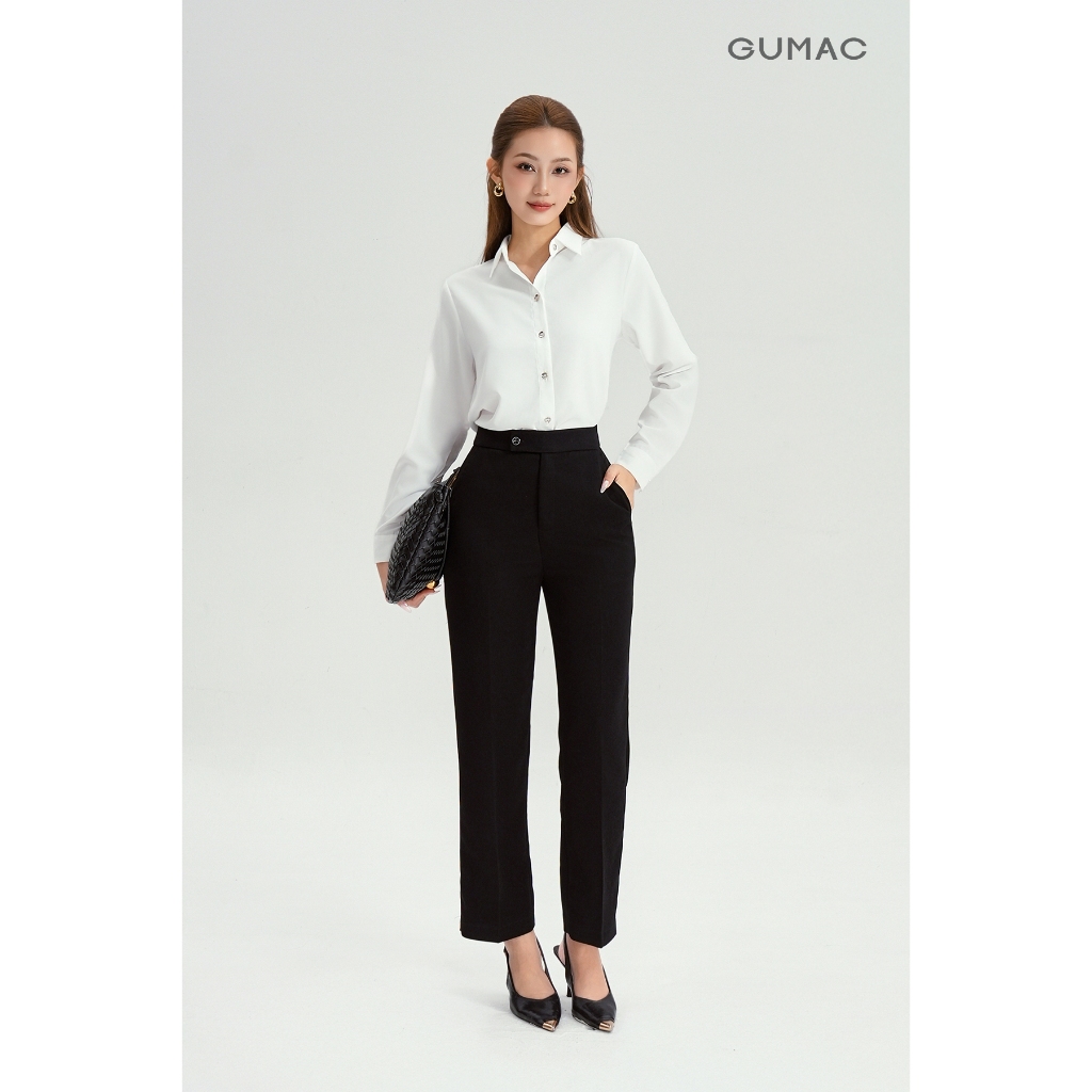 Quần Ống Đứng Nữ 95cm GUMAC Quần Tây Lưng Cao Quai Dê Chất Tuyết Mưa Công Sở Cạp Cao LQF0626