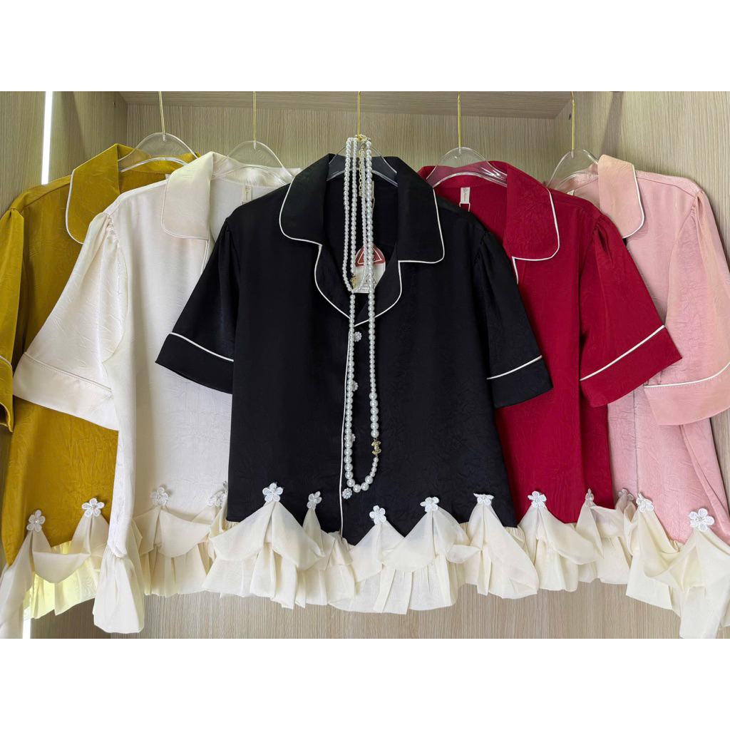 Bèo VG - (45-68kg) Bộ pijama VÂN GỖ trơn phối bèo hoa xinh