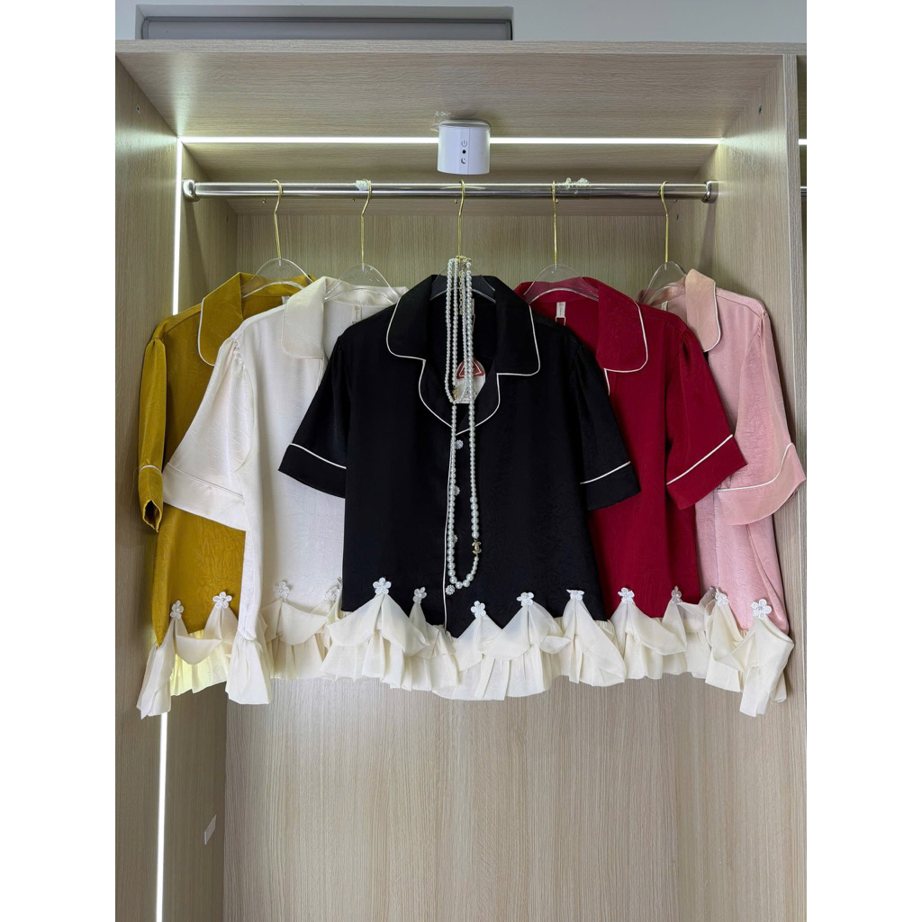 Bèo VG - (45-68kg) Bộ pijama VÂN GỖ trơn phối bèo hoa xinh