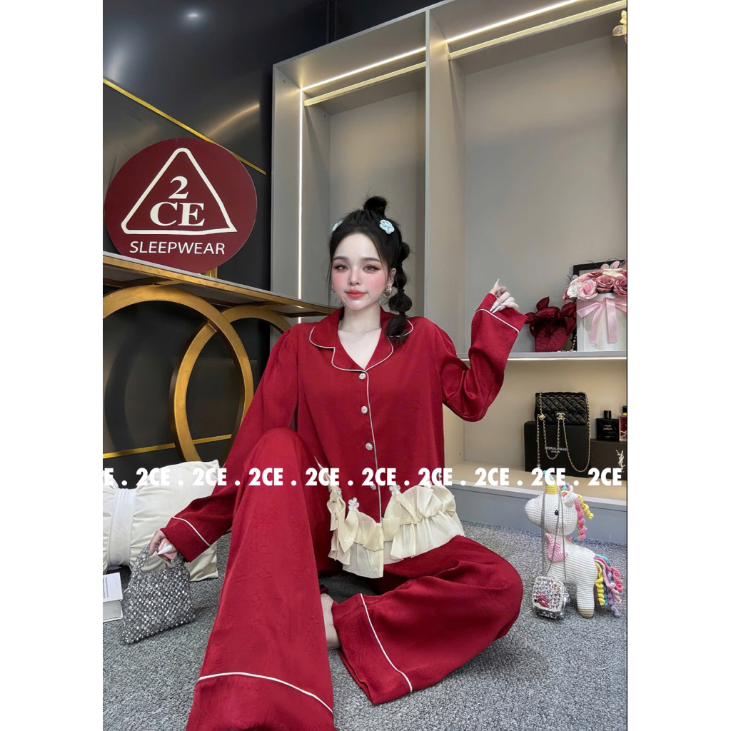 Bèo VG - (45-68kg) Bộ pijama VÂN GỖ trơn phối bèo hoa xinh