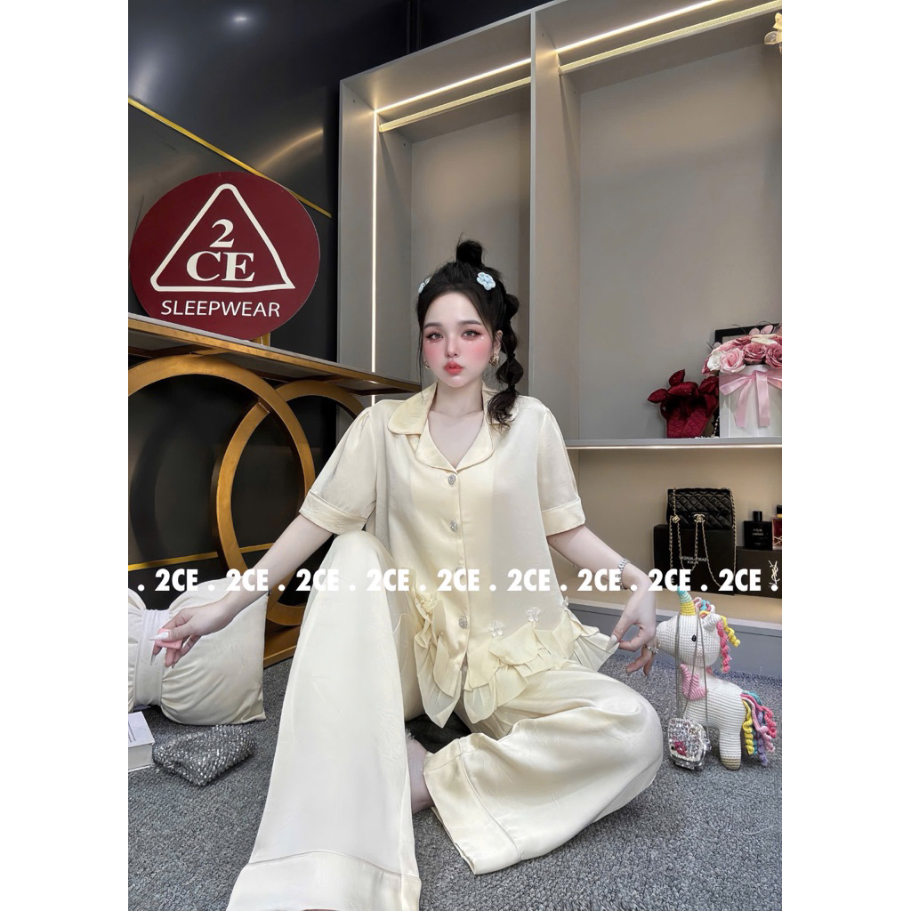 Bèo VG - (45-68kg) Bộ pijama VÂN GỖ trơn phối bèo hoa xinh
