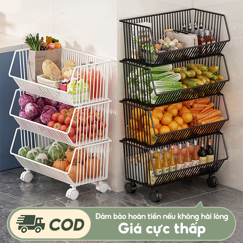 Kệ đựng đồ nhà bếp có bánh xe Xe đẩy lưới sắt có thể tháo rời Kệ Bếp đặt rau và trái cây