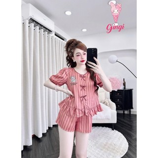 Đồ ngủ đùi tay ngắn thiết kế đính 3 nơ xinh xắn (DB206)
