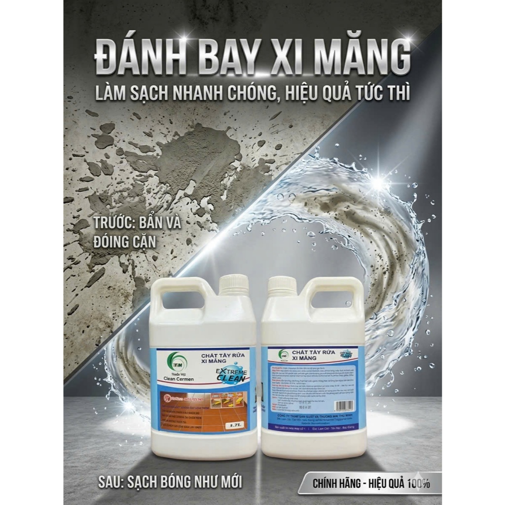 Nước Tẩy Mốc Xi Măng THUẦN VIỆT Tẩy Sạch Các Loại Vết Xi Măng, Rêu Mốc, Ố Vàng, Sơn Bám...vv Can 1.7l, 4.5l