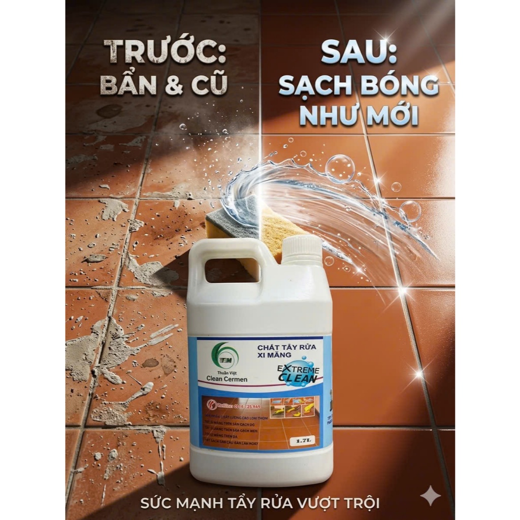Nước Tẩy Mốc Xi Măng THUẦN VIỆT Tẩy Sạch Các Loại Vết Xi Măng, Rêu Mốc, Ố Vàng, Sơn Bám...vv Can 1.7l, 4.5l