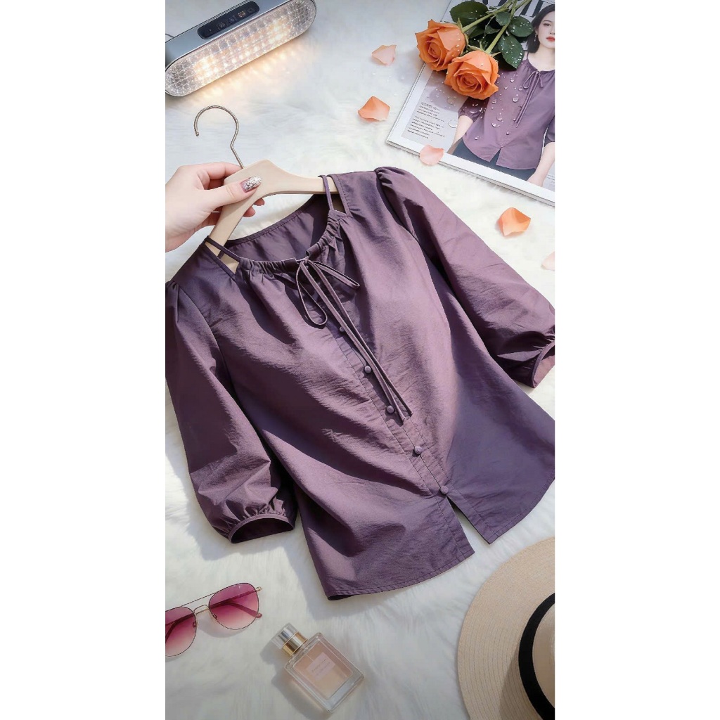 Áo Bigsize Nữ Tú Mỡ Áo Bigsize Thiết Kế Kiểu Cổ Rút Dây Đi Chơi Đi Tiệc Đủ Size 45-80kg AK0427 | BigBuy360 - bigbuy360.vn