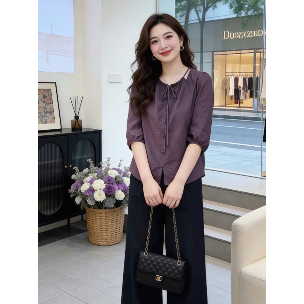 Áo Bigsize Nữ Tú Mỡ Áo Bigsize Thiết Kế Kiểu Cổ Rút Dây Đi Chơi Đi Tiệc Đủ Size 45-80kg AK0427 | BigBuy360 - bigbuy360.vn