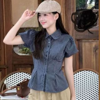 Áo babydoll nữ dáng sơ mi kiểu tay phồng ngắn rút eo chất cotton mềm nhẹ nhàng thanh lịch VANISA SMS400