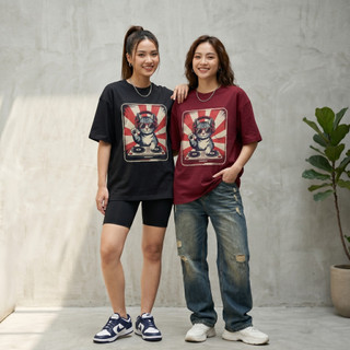 Áo Thun Oversize Nam Nữ Cotton 100% Form Unisex Áo Phông In Hình Mèo DJ Retro Streetwear Cá Tính