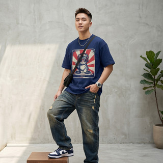 Áo Thun Oversize Nam Nữ Cotton 100% Form Unisex Áo Phông In Hình Mèo DJ Retro Streetwear Cá Tính