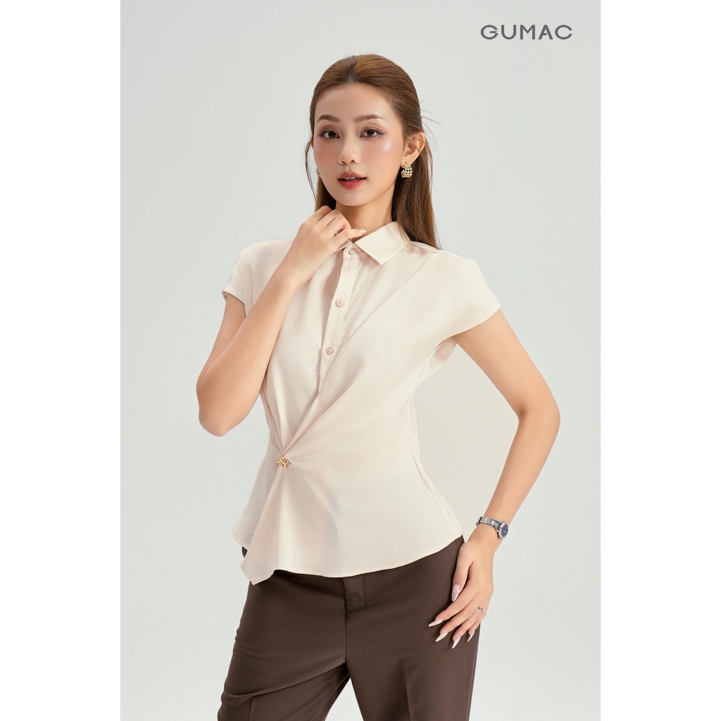 Áo Kiểu Nữ GUMAC Áo Sơ Mi Công Sở Peplum Vạt Đắp Tay Liền Chất Lụa Sang Trọng Thanh Lịch LAF1104