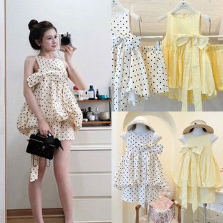 SEP House - Set bộ áo babydoll dáng bí phối nơ to kèm chân váy lưng chun form A ngắn trẻ trung, năng động - Hàng loại 1