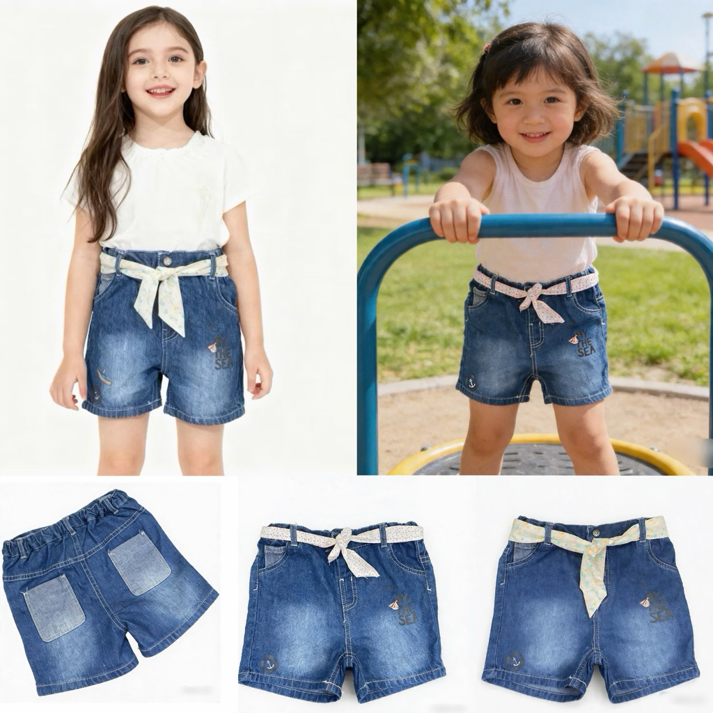 Quần jean bé gái xuất dư C6824 kèm đai, chất mềm co giãn, mặc siêu thoải mái size 18M-5Y (8-16kg)