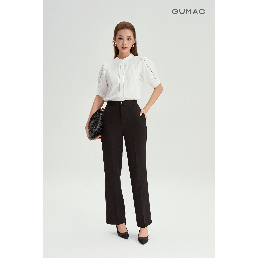 Quần Ống Suông Nữ 98cm GUMAC Lưng Cao Chất Cotton Công Sở Dáng Dài Cạp Cao Loe Nhẹ QE04001