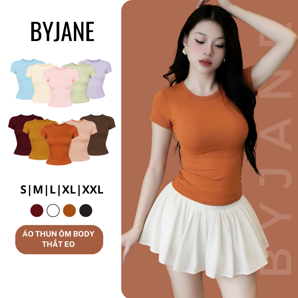 Áo Thun Nữ Thắt Eo Ôm Body BYJANE chất cotton trơn co dãn 4 chiều Women (Từ 39kg-65kg) BYJANE - 315