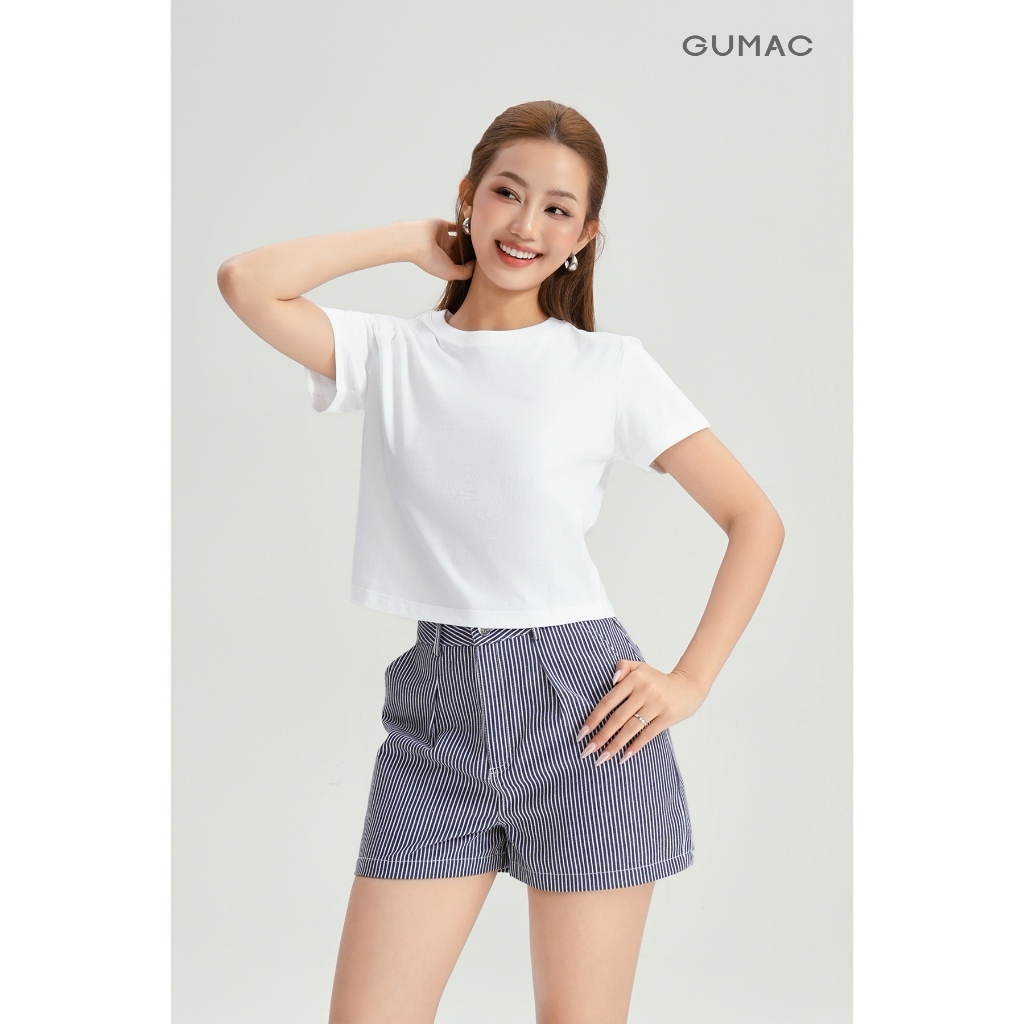 Quần short form A Gmorning - GUMAC chất liệu sọc denim ống rộng túi hàm ếch YSHG07015