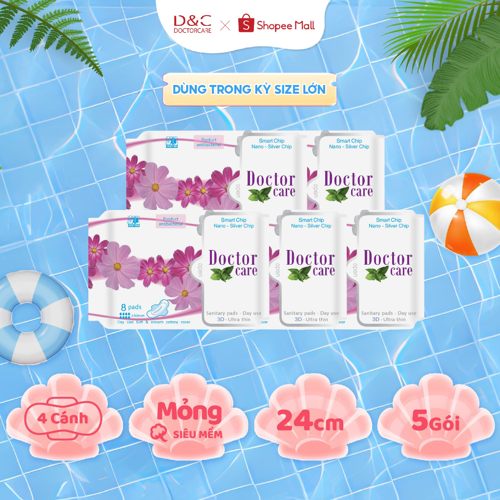 Combo 5 gói băng vệ sinh thảo dược Doctor Care ban ngày 24.5cm D&C Doctor Care Hà Nội Store [SIZE LỚN]