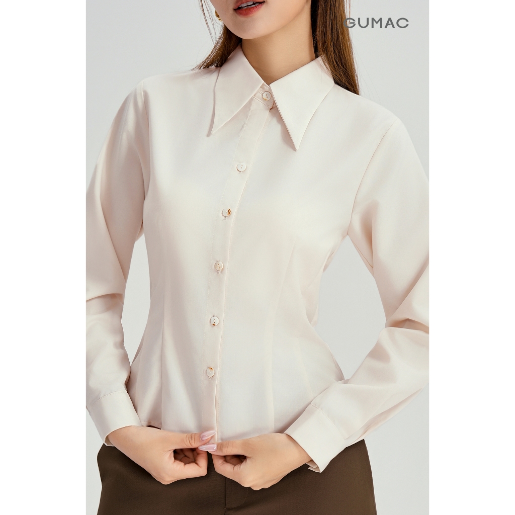 Áo Sơ Mi Tay Dài Nữ GUMAC Form Ôm Vừa Kiểu Nẹp Cài Lai Cong Lượn Thanh Lịch AG03004