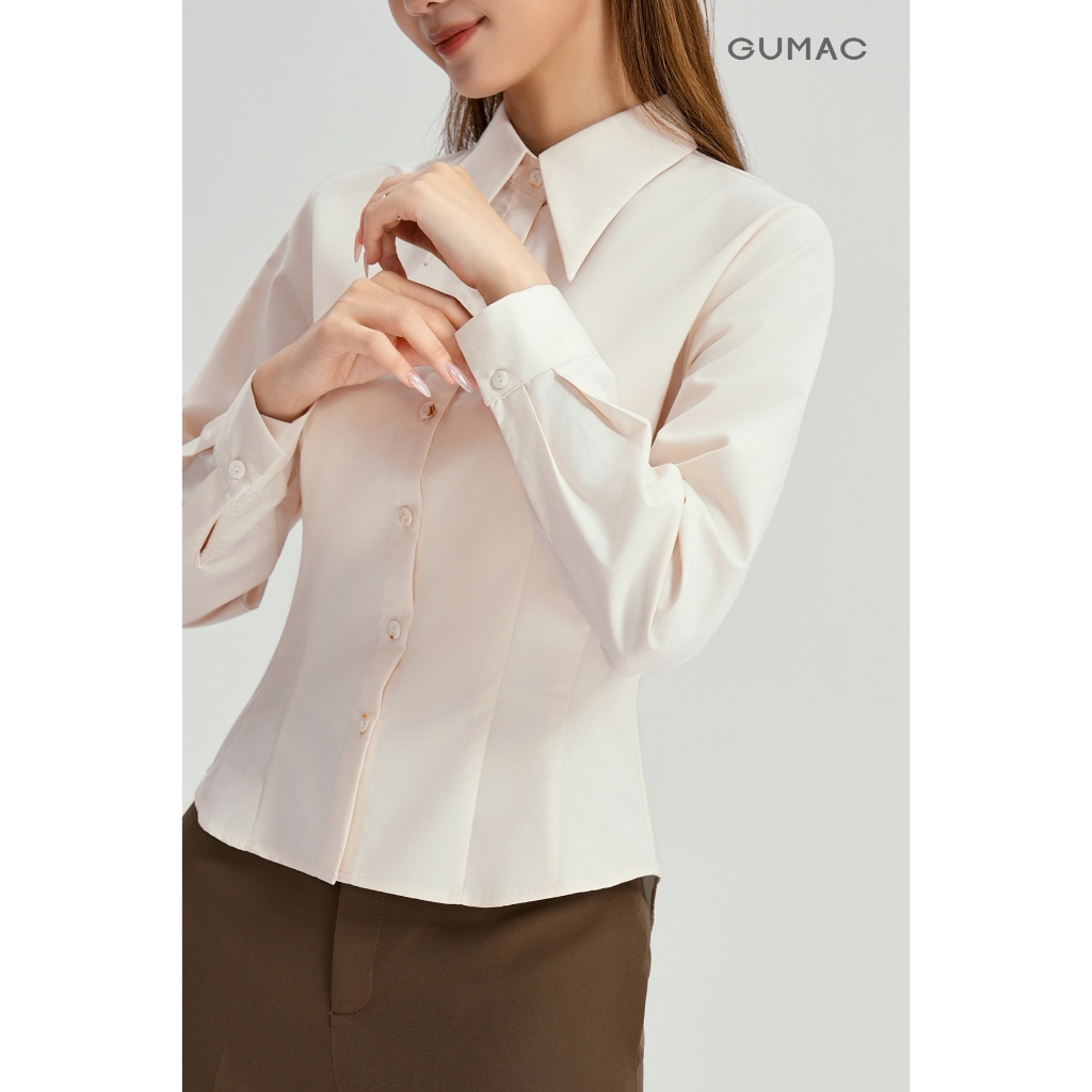 Áo Sơ Mi Tay Dài Nữ GUMAC Form Ôm Vừa Kiểu Nẹp Cài Lai Cong Lượn Thanh Lịch AG03004