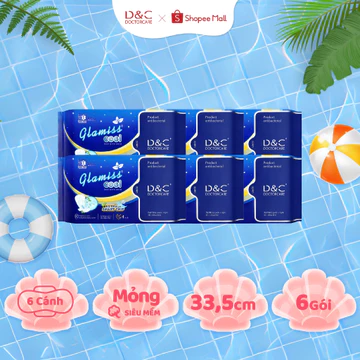6 gói băng vệ sinh Glamiss Cool Extra ban đêm 33,5cm, băng vệ sinh thảo dược chống tràn Doctor Care