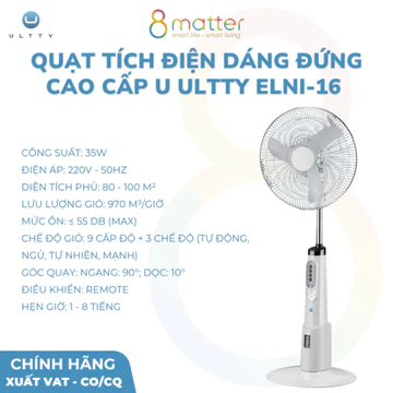 Quạt Tích Điện Dáng Đứng Cao Cấp U ULTTY ELNI 16 - ( Bảo hành 12 tháng)