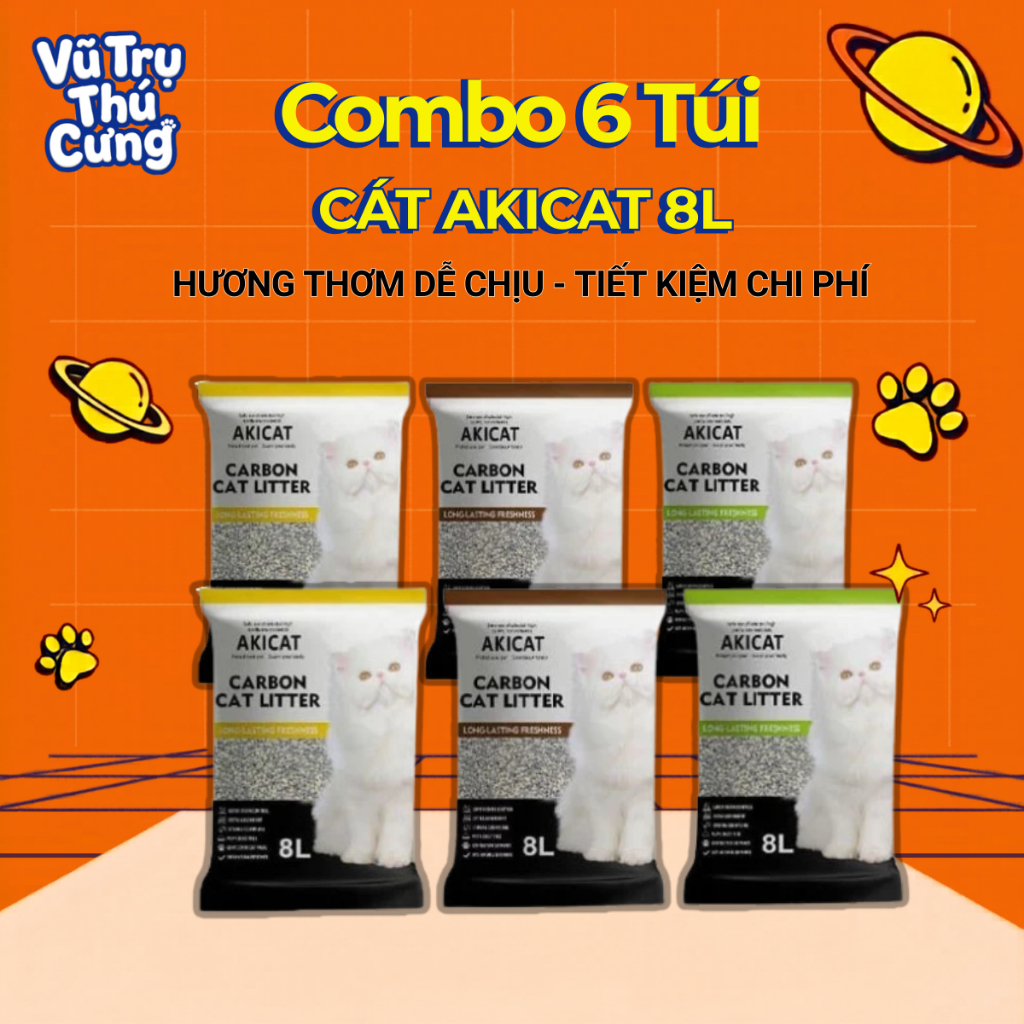 Combo 6 túi Cát Akicat cho Mèo 8L, khử mùi hôi và vón cục hiệu quả