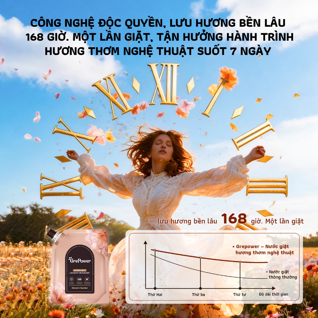 Túi Nước Giặt Xả Grepower by liby Hương Nước Hoa Huyền Diệu 1kg/Túi