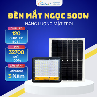 Đèn pha năng lượng mặt trời 500W Mắt Ngọc SUNECO - 120 LED Chống Lóa, Vỏ nhôm nguyên khối