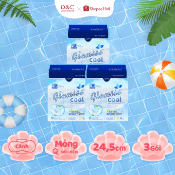 Combo 3 gói băng vệ sinh thảo dược Glamiss Cool Extra ban ngày, băng vệ sinh cao cấp công nghệ kháng khuẩn