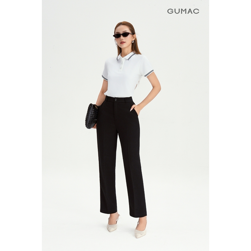 Quần Ống Đứng Nữ 95cm GUMAC Quần Tây Công Sở Lưng Cao Có Túi Vải Tuyết Mưa Cạp Cao Tôn Dáng LQF1002