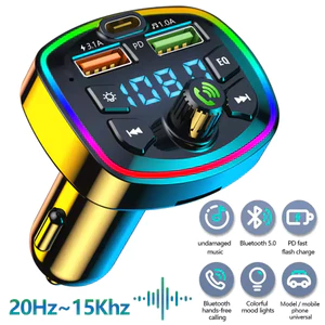 Bộ phát FM Bluetooth Máy nghe nhạc MP3 Xe hơi Sạc nhanh Cổng USB Bộ thu ánh sáng xung quanh