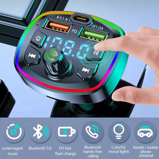 Bộ phát FM Bluetooth Máy nghe nhạc MP3 Xe hơi Sạc nhanh Cổng USB Bộ thu ánh sáng xung quanh