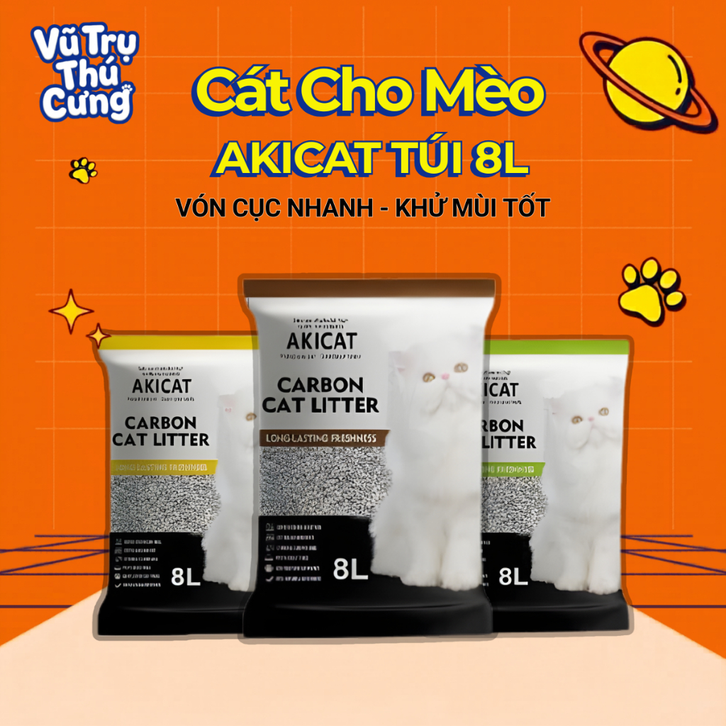 Cát vệ sinh cho mèo AKICAT 8L có than hoạt tính khử mùi cát mèo hiệu quả, ít bụi