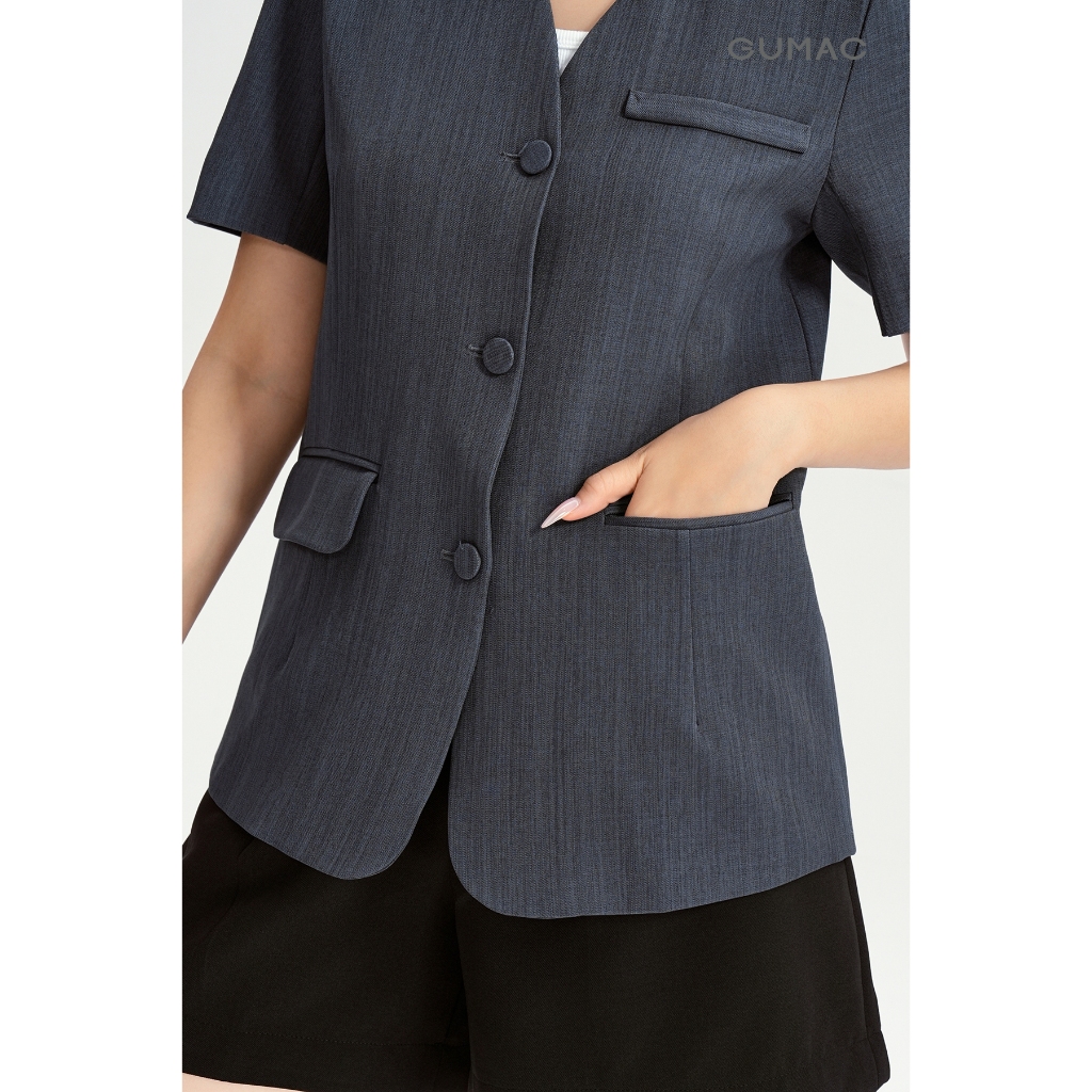 Áo Blazer Tay Ngắn GUMAC Dáng Suông Đệm Vai Mỏng Thiết Kế 2 Lớp Cao Cấp LOWG0104