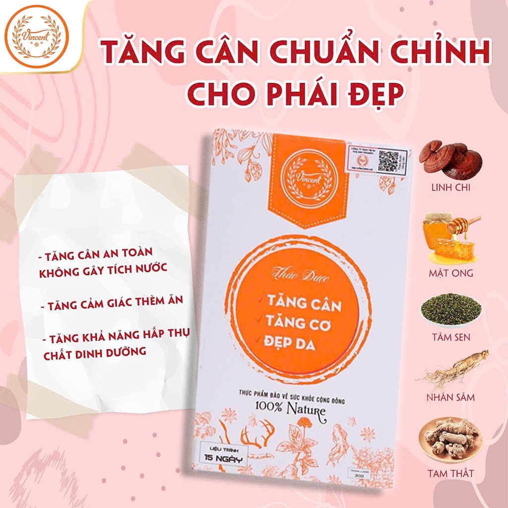[CHÍNH HÃNG 100%] Thảo mộc tăng cân Vincent Cho Người Gầy TPCN Chính Hãng