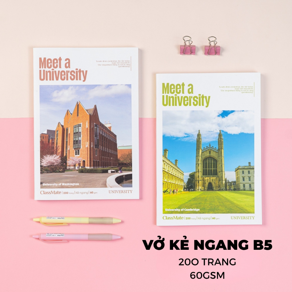 [Đơn 63K Tặg Bút] Combo 5/10 Vở Kẻ Ngang Đại Học Classmate B5 Bìa Chống Nước, Giấy Mịn Viết Trơn Vở 60GSM, Vở Ghi Chép