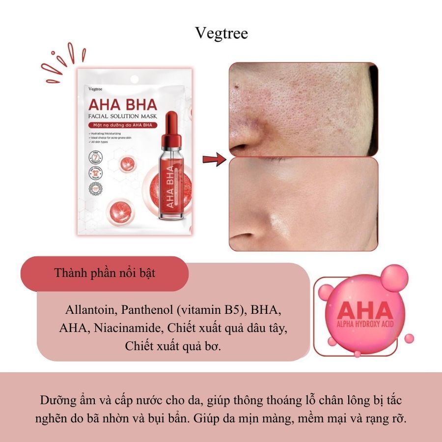 VEGTREE - MẶT NẠ DƯỠNG DA AHA BHA (10 MIẾNG) - 250ML