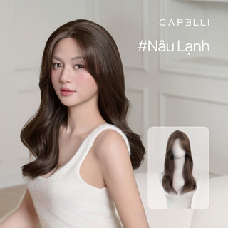 Tóc Giả Nguyên Đầu Siêu Da Lưới Lace CAPELLI Xoăn Lơi Mái Bay Màu Trầm 45cm Amy Premium Wig